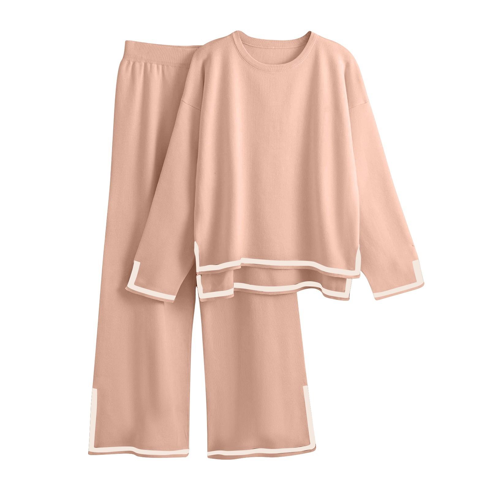 

Женская модная домашняя одежда, вязаный свитер с длинными рукавами и широкими брюками, повседневный комплект XL хаки