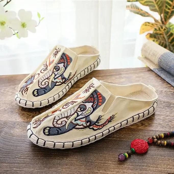 Fashion Summer Slippers For Men Half Flat Mules Elegant Shoes Comfortable Sale Sandals Man Cheap Korean Style Liquidation Trend 2024