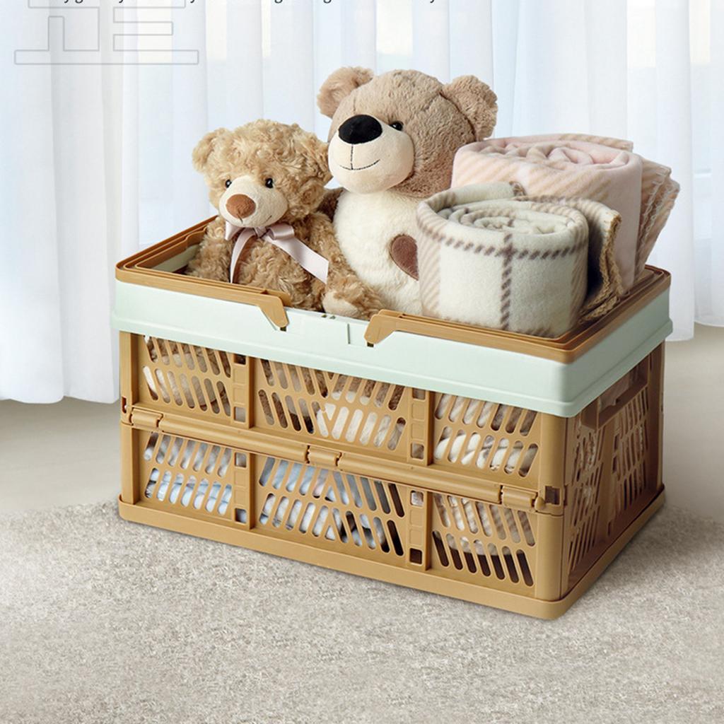 Picnic Basket Foldable Medium Japanese Style Portable Handle Travel Carrying Basket for Outdoor Home Coffee Color with