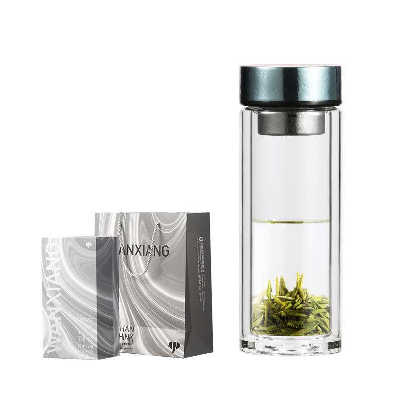 Антибактериальная двухслойная стеклянная чайная бутылка WANXIANG Titanium Silver 290ml