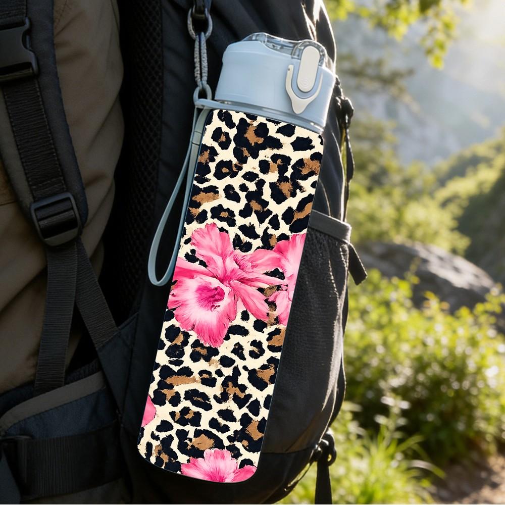 1PC Pink Floral Leopard Mixed Pattern Print 750ml Color Plastic Sports Water Bottle Leakproof Flip Straw Lid Suitable for Sports Office Home Use