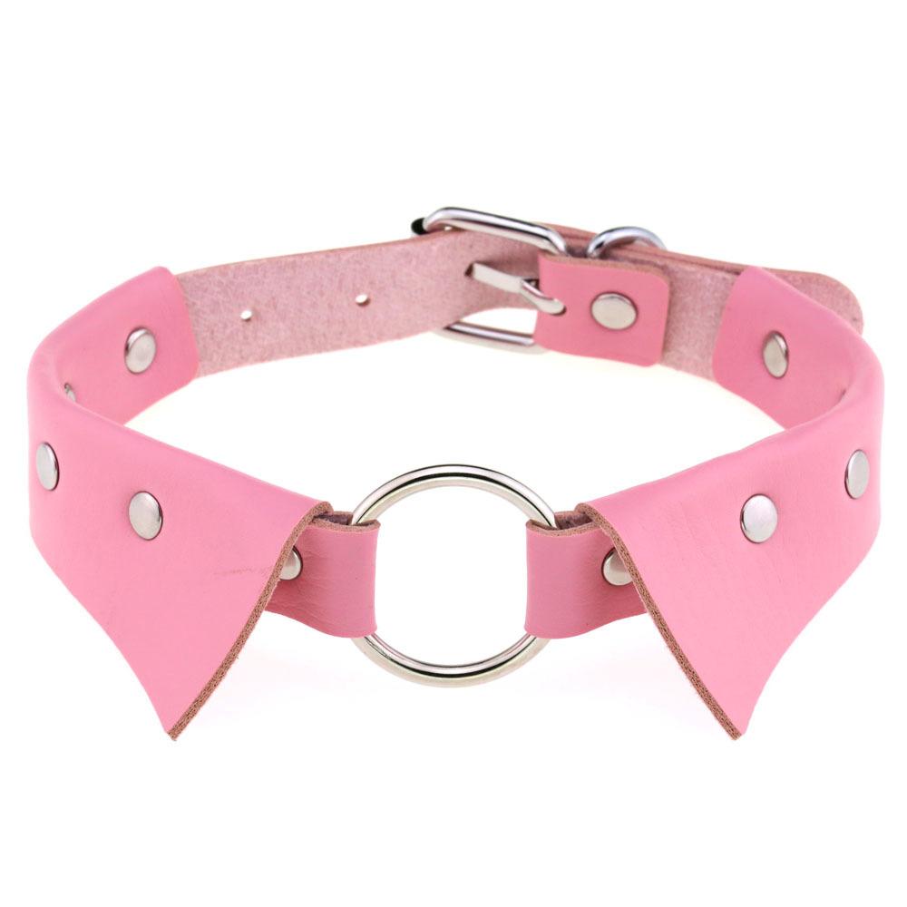 O-ring PU Leather Choker, Shirt Collar Style Punk Statement Clavicle Neck Chain