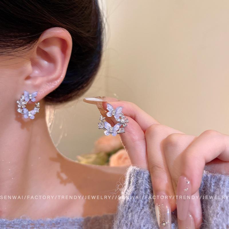 

Super fairy temperament blue butterfly earrings women s design temperament high-end stud earrings fashion earrings wholesale