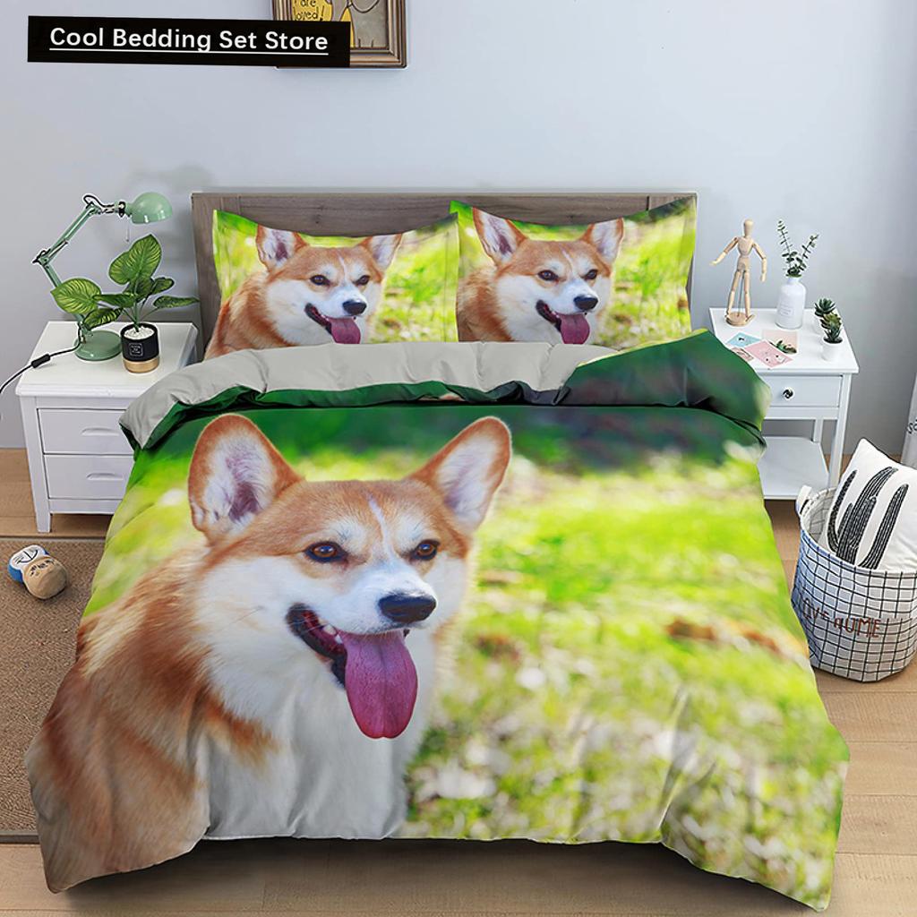 Yellow Shiba Inu King Queen Bedding Set Lovely Puppy Duvet Cover Family Pet Animal Quilt Cover 2/3pcs Polyester Comforter Cover