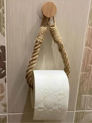 Rope Creative Paper Roll Holder, Suction Cup, Toilet Toilet Paper Storage Rack, Toilet Paper Rack, Hygiene Hole Free Solid Wood Hook