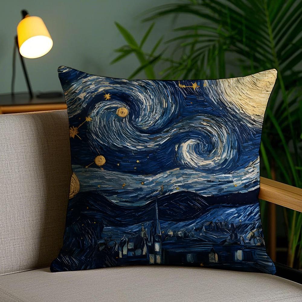 Van GGogh Art Cushion Cover Plush Fabric DoubleSided Printed Invisible Zipper Sofa Pillow Case Home Bedroom Decor