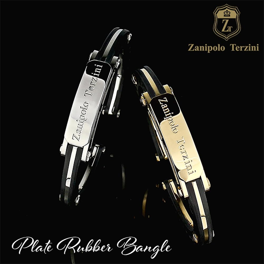 Zanipolo Tarzini Plated Rubber Bangle Bracelet (Limited Edition Gold Color) 17cm Surgical Stainless Steel
