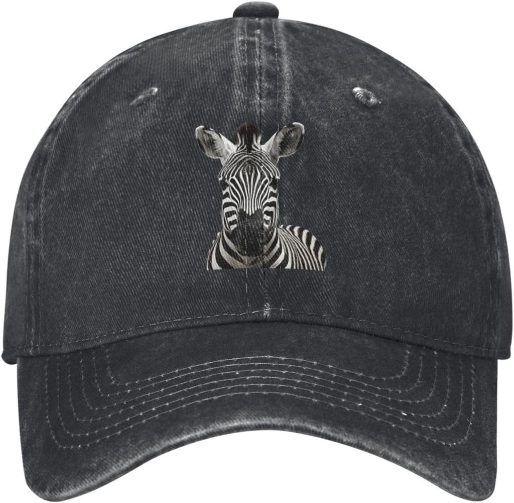 Berretto da Baseball in Denim Lavato con Ritratto di Testa di Zebra Regolabile Unisex Casual Cappello Protezione Solare