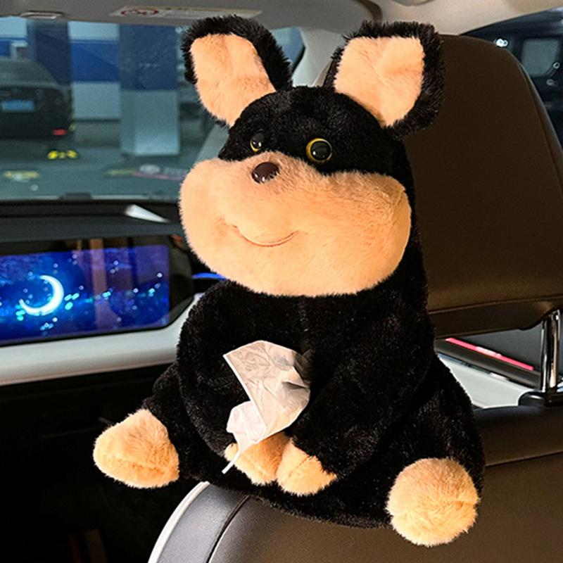 Tissue Storage Box For Car Cartoon Animal Plush Napkin Dispenser Holder Easy Installation Car Headrest Tissue Organizer For