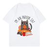 I Am An Indoor Cat Book Design T Shirts Unisex Women Cat T-shirt Round Neck Short Sleeve Trendy Tee Shirt Streetwear Tops