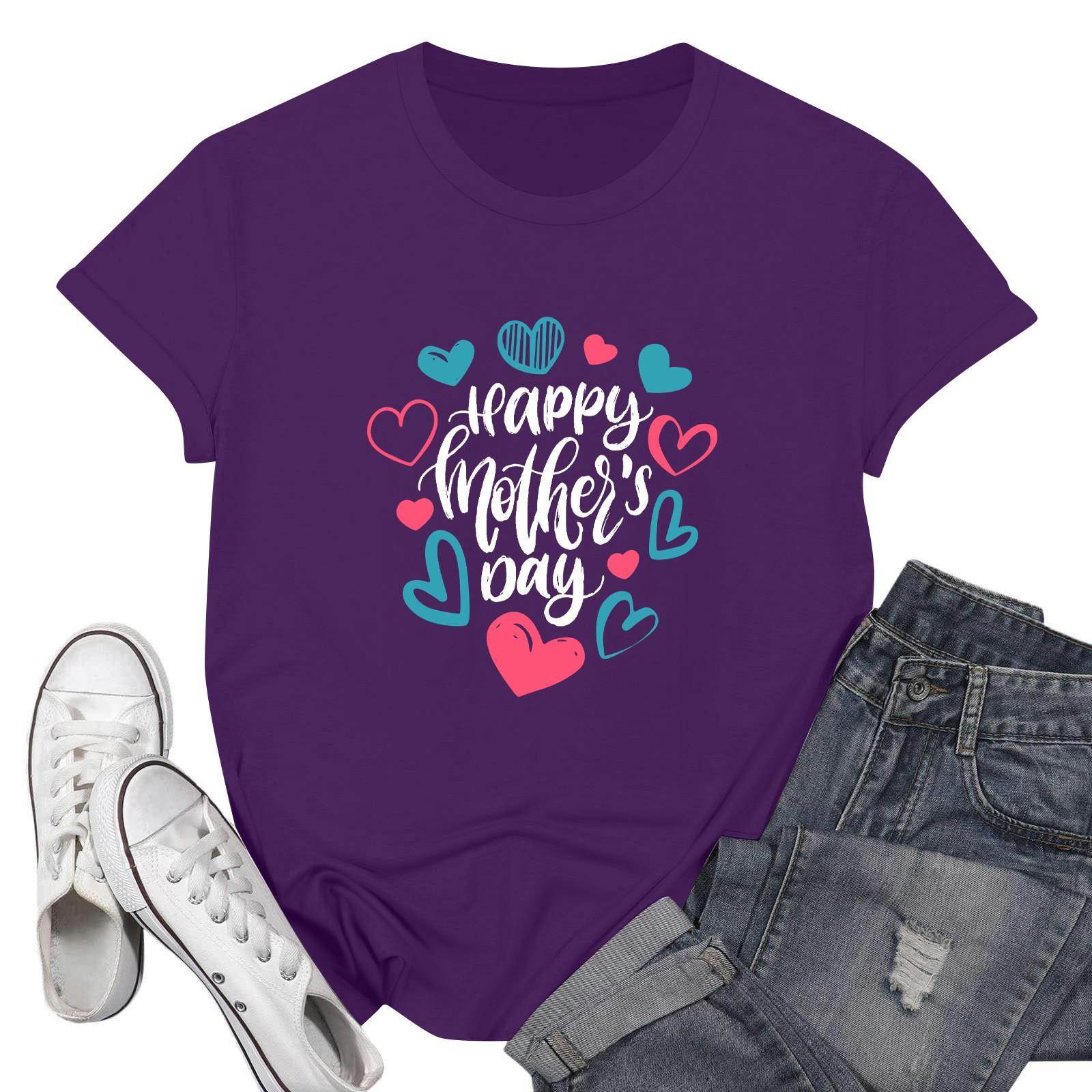 

Женская модная повседневная футболка с графическим текстовым принтом ко Дню матери, пуловер с круглым вырезом, топ с короткими рукавами M фиолетовый