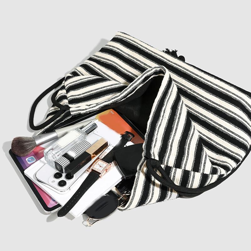 Brand Designer Cotton Striped Women's Backpack Casual Drawstring Bucket School Bag Large Capacity Travel Shoulder Bag CLE