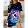 Dolphin and Heart Pattern Women's Pajamas - Comfortable Short-Sleeve Round Neck Valentine's Day T-Shirt Dress