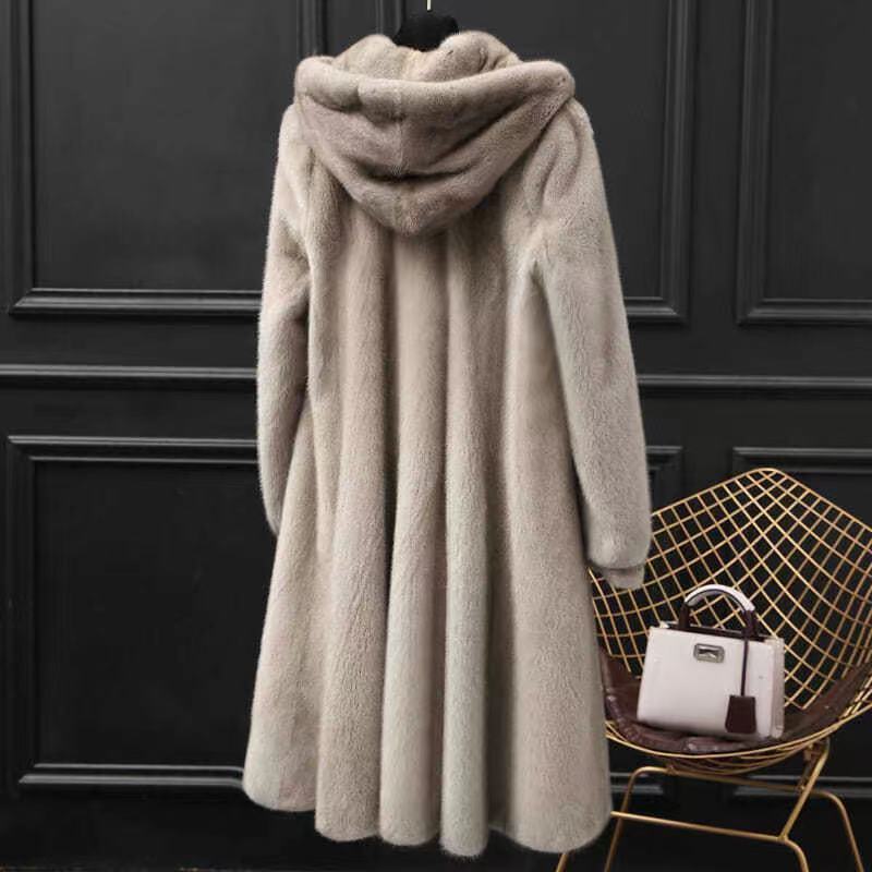 

New imitation mink coat women s medium and long fur coat whole mink winter with hooded female mink fur mink 2xl 77.5-92.5kg темно-коричневого кольору
