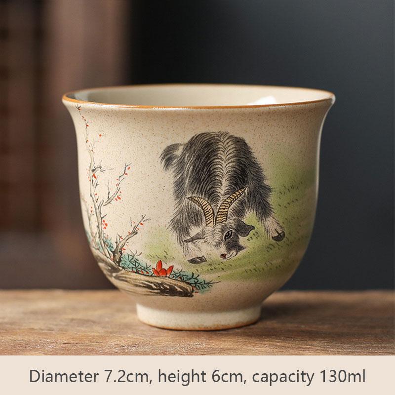 Chinese Ceramic Teaware Zodiac Tea Cups Vintage Pottery Ceremony KungFu Teacups Tea Wine Mug Espresso Coffee Cup