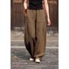 Women Elastic Waist Linen Harem Pants Pleated Pocket Loose Wide Leg Balloon Trousers Boho Casual Summer Long Pants