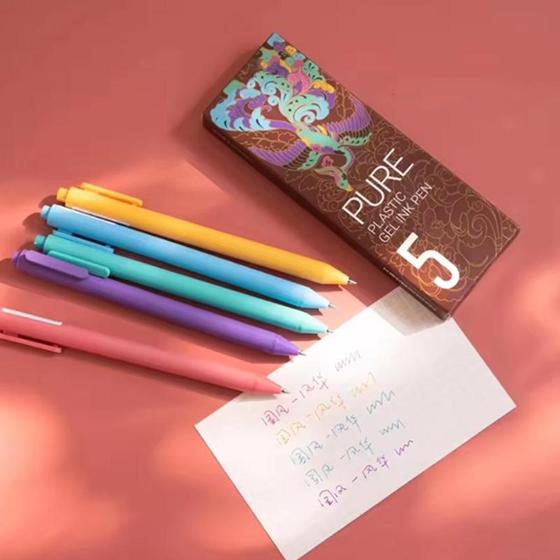 5PCS Retractable Gel Pen for Writing Journaling Quick Drying Gel Inks Pen 0.5MM Tip Black Inks Office School Supplies