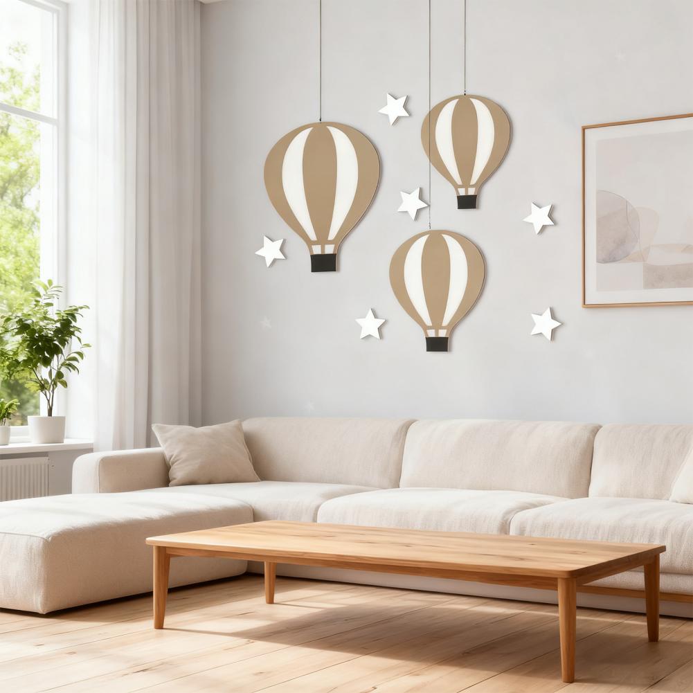 Star Shape Wall Decoration Hot Air Balloon Wall Decoration Rustic Wooden Hot Air Balloon Wall Decor Set for Home Office Room