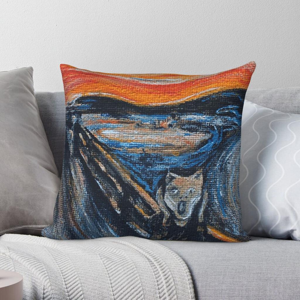 The Yowl Scream Edvard Munch Square Pillowcase Polyester Linen Velvet Printed Zip Decorative Sofa Cushion Cover Wholesale