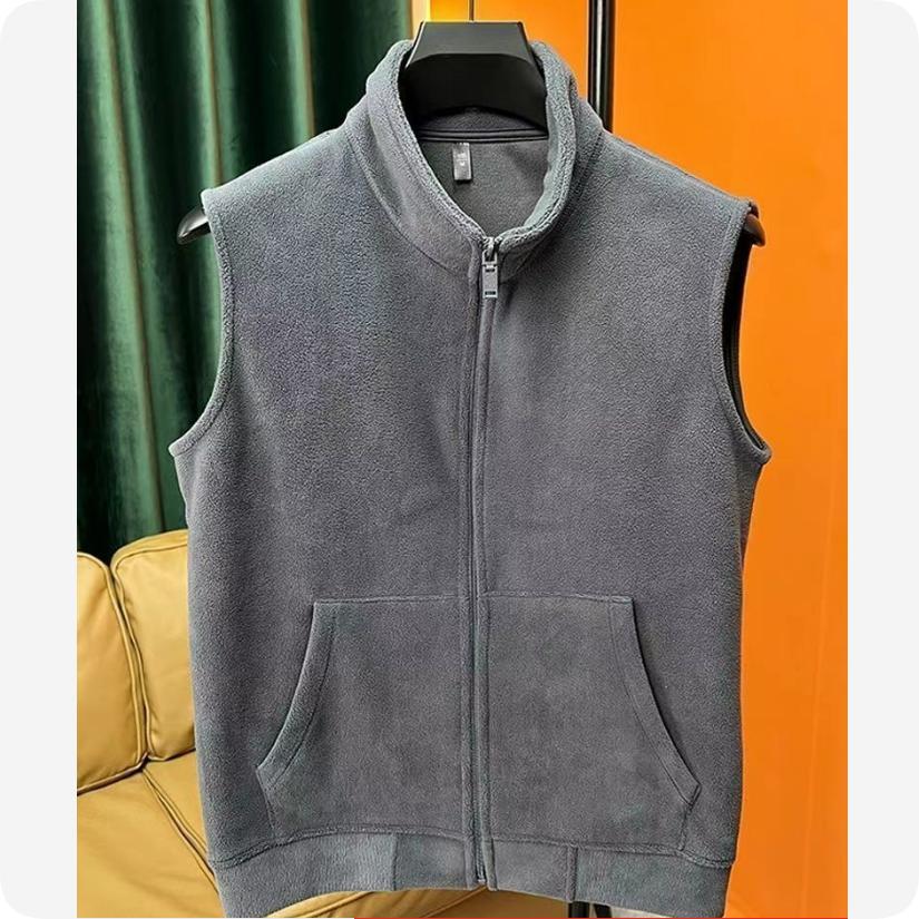 

Polar Fleece Stand-up Collar Vest Men s Autumn and Winter Plus Velvet Thickened Double-sided Austrian Fleece Sleeveless Cardigan Jacket Vest S сірий
