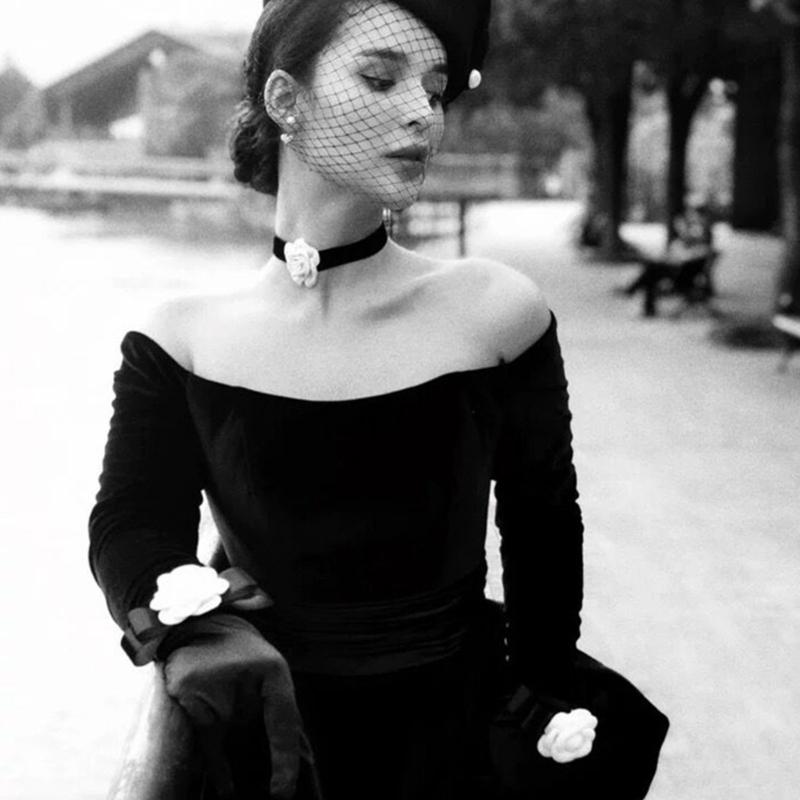 Elegant Camellia Choker Necklace Bracelet White Flower Collar Necklace Vintage Velvet Choker Bracelet Fashion Jewelry