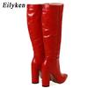 Eilyken Fashion Women Knee High Motorcycle Boots Sexy Pointed Toe Square Heels Long Zipper Female Botas De Mujer Largas
