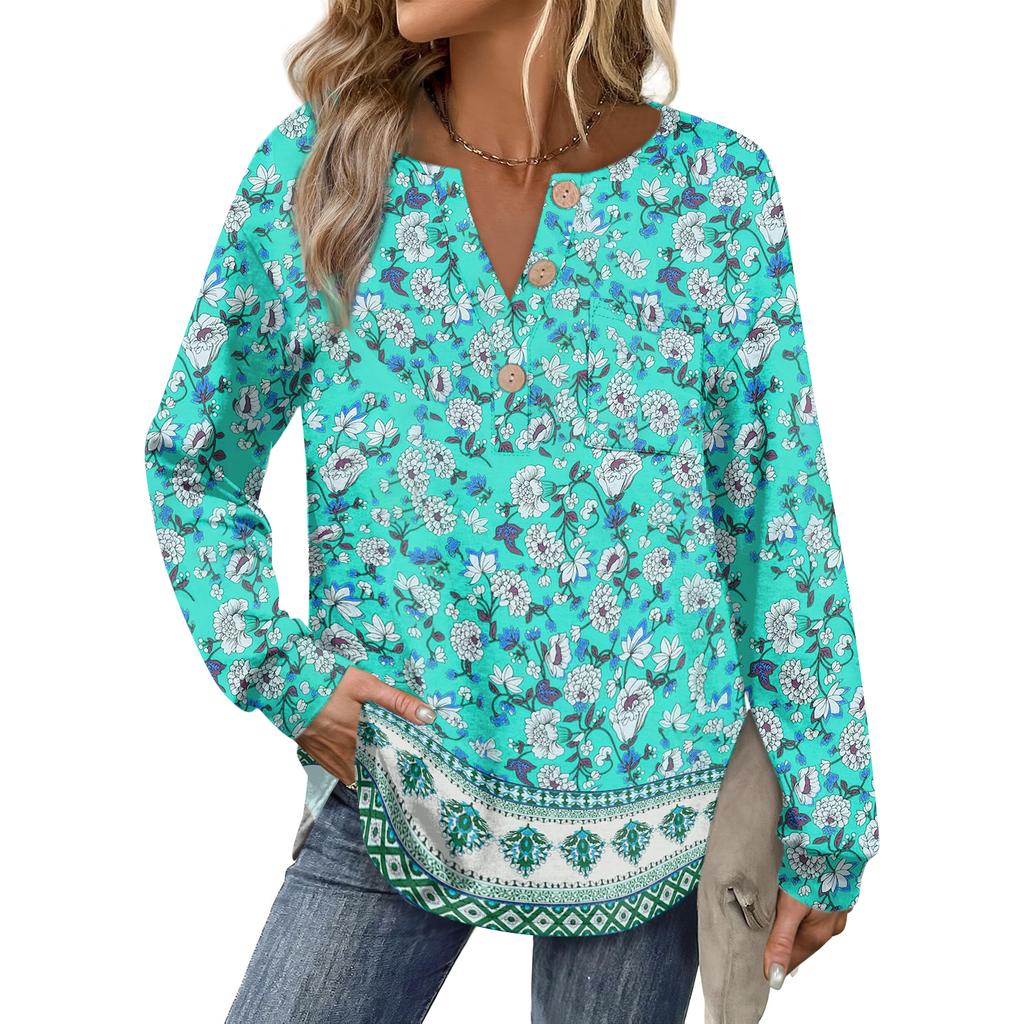 Women's Retro Printed Fashionable Long-sleeved Top
