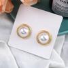 Big Round Imitation Pearl Stud Earring for Women Female Sweet Gold Edge Piping Jewelry Party Wedding Christmas Gift