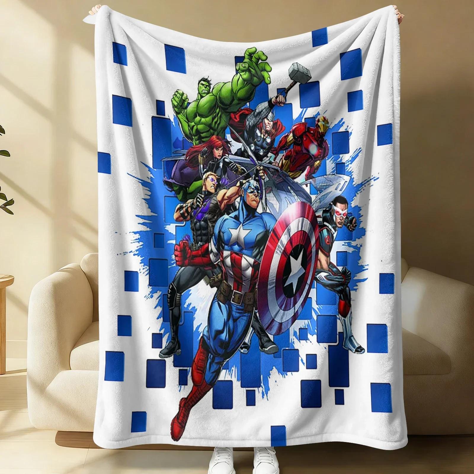 

Tech Style Avengers Flannel Blanket Soft Warm Fluffy Throw Sofa Couch Bed Cover Blue Pixel & Hero Print Lightweight Nap Shawl 75cmx90cm