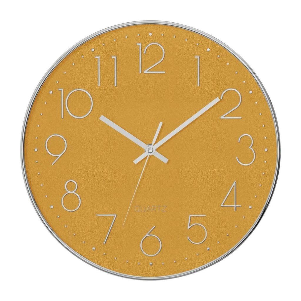 Clock 30 Cm Yellow Metal Round Gold Laure
