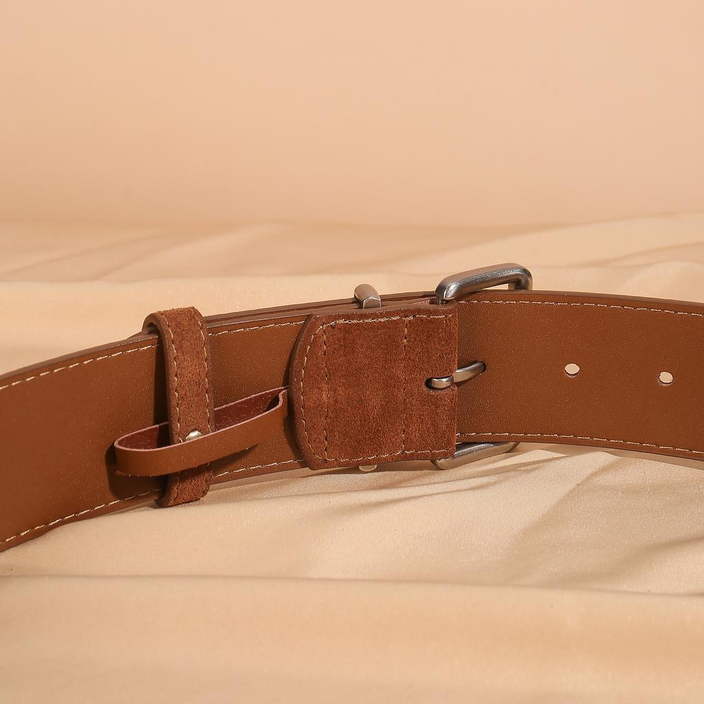Fashion 4.5cm widened deerskin nubuck women's belt with silver square pin buckle for coat decoration designer