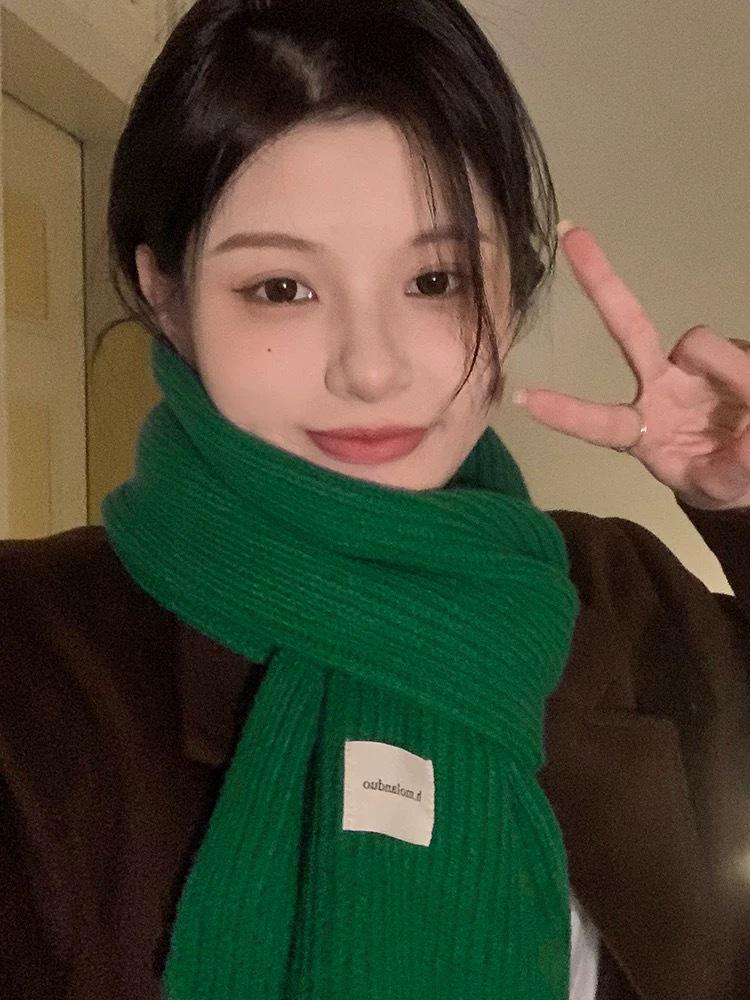 Korean Style Versatile Knitted Scarf for Women - Green, Blue, Red, Warm & Stylish for Autumn/Winter