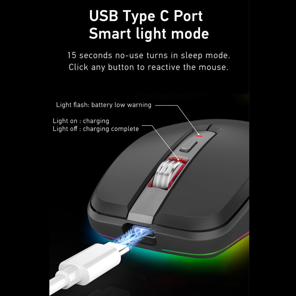 2,4G+BT5.1 Dual-Modus Kabellose Maus Computer Gaming-Maus Ergonomisches Design 4-stufig einstellbarer DPI Eingebauter Akku