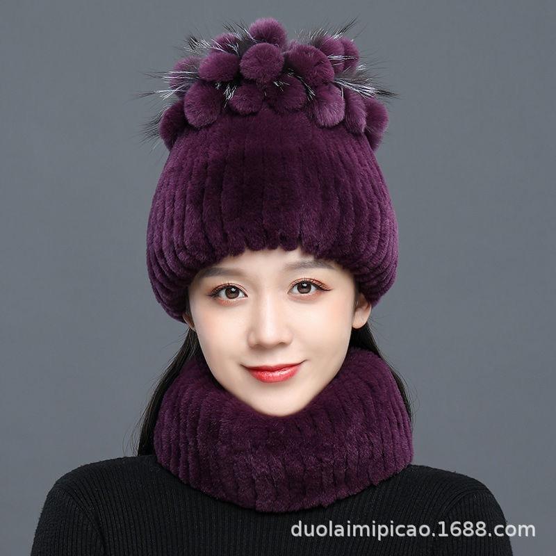 

Winter new rabbit fur woven hat scarf women s fashion fur hat versatile warm knitted hat average size (single scarf)