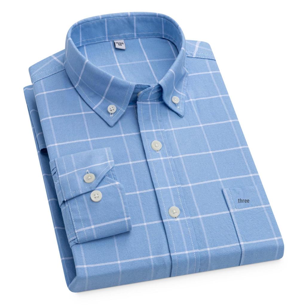 Men's Cotton Oxford Long Sleeve Shirt - Solid Color for Business Casual