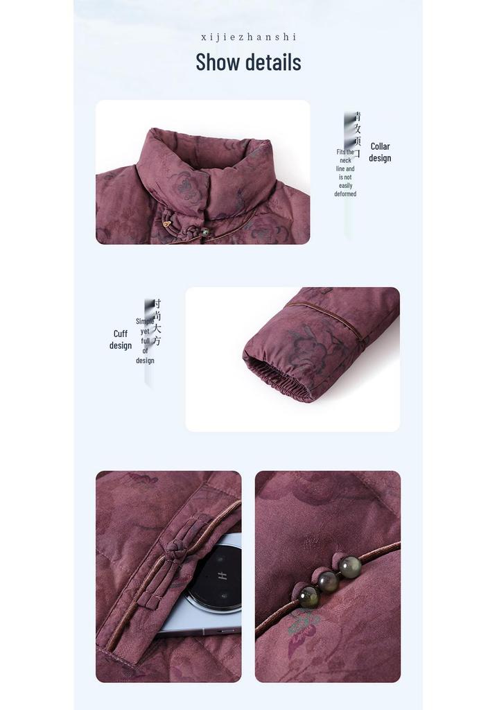 Stylish Winter Down Jacket for Older Women - Thick Warm Chinese Style Tang Suit