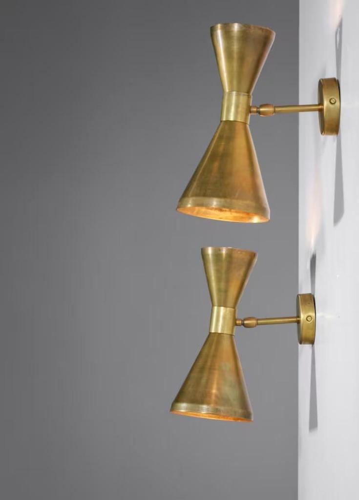 Pair Italian Solid Brass Diabolo Wall Sconces: Contemporary Lighting
