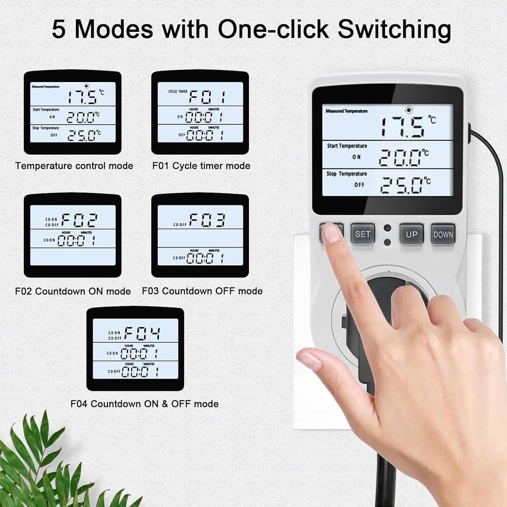 EU Plug Digital Temperature Controller Timer Socket Thermostat With Timer Switch Cooling Heating Temperature Sensor