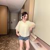2025 Summer Women's Fashionable Loose V-Neck Short Sleeve Cardigan Top