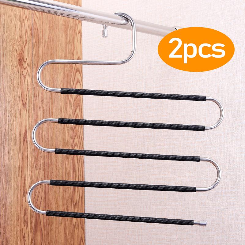 MultiFunctional Stainless Steel Trouser Hanger 5 Layers Pant Storage Cloth Rack S-type Non-slip Drying Rack Bathroom Organizer