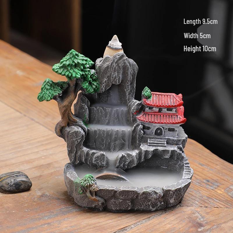 Creative Resin Backflow Incense Burner with High Mountain Flowing Water and Clouds Aromatherapy