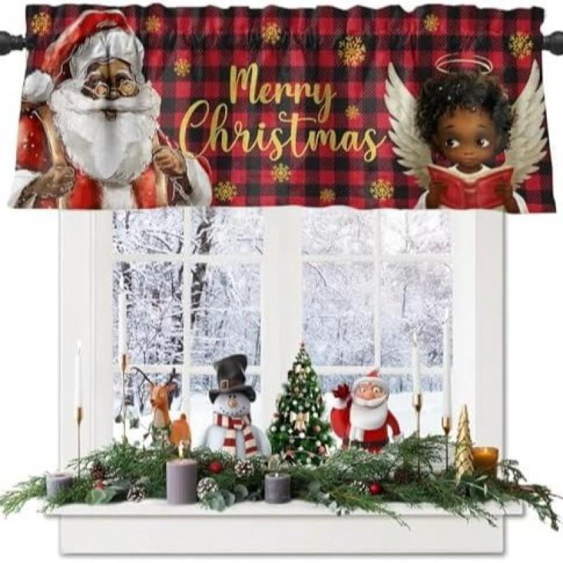 Christmas Nutcracker Kitchen Curtain Short Valance Watercolor Print Semi-Sheer Window Treatment Dining Room