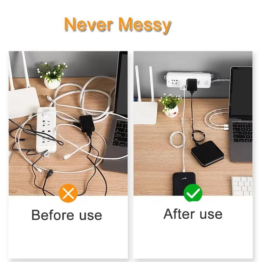 Clear Plastic Cable Clips Organizer,Multi-Size Cord Holders,Reusable Wire Management for Desk,Office-Easy Clean,Keep Cables Neat