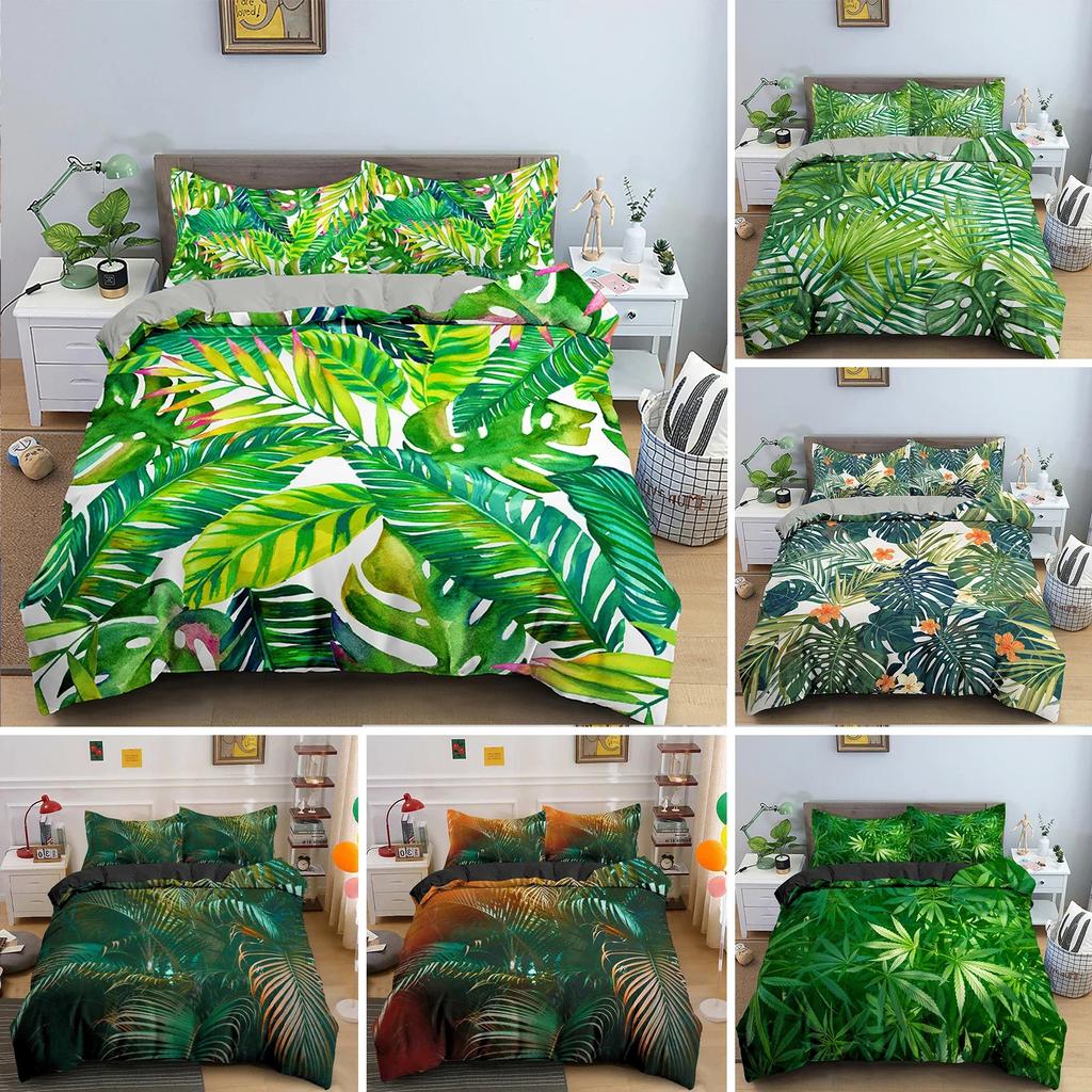 Green Nature Weed Leaves Bedding Set Single Twin Double Queen King Cal King Size Bed Linen Set