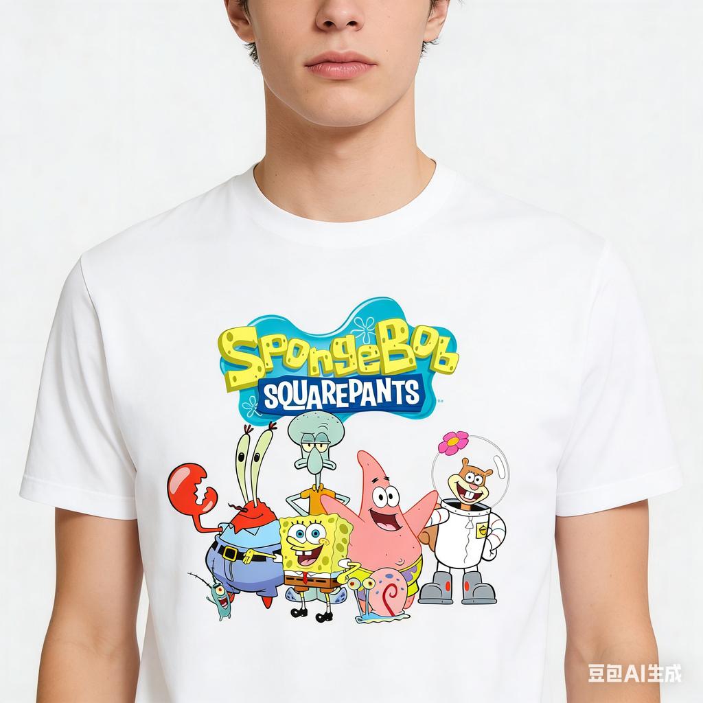 Hot Selling Fashion SpongeBob SquarePants Team Design 3D Printing Breathable Outdoor Sports and Leisure Best Round Neck Tshirt