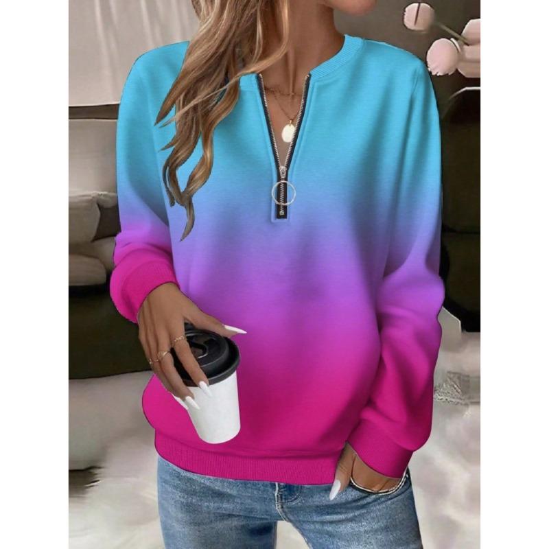 Women's Sweatshirt Casual Half Zip Collar T-Shirt O-Neck Long Sleeve Pullover 3D Print Tops