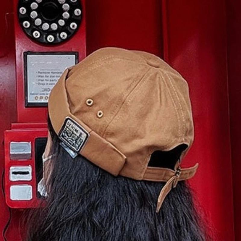 Casquettes sans bord à étiquette lettre rétro Unisexe Couleur unie Bonnet Homme Femme Été Street Réglable Chapeaux Docker Calotte Casquette Hip Hop