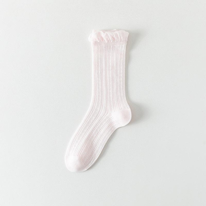 Chaussettes d'été pour femmes, Hautes, Fines, Respirantes, Chaussettes en coton sans couture en dentelle, Chaussettes pour femmes couleur unie en maille absorbant la transpiration