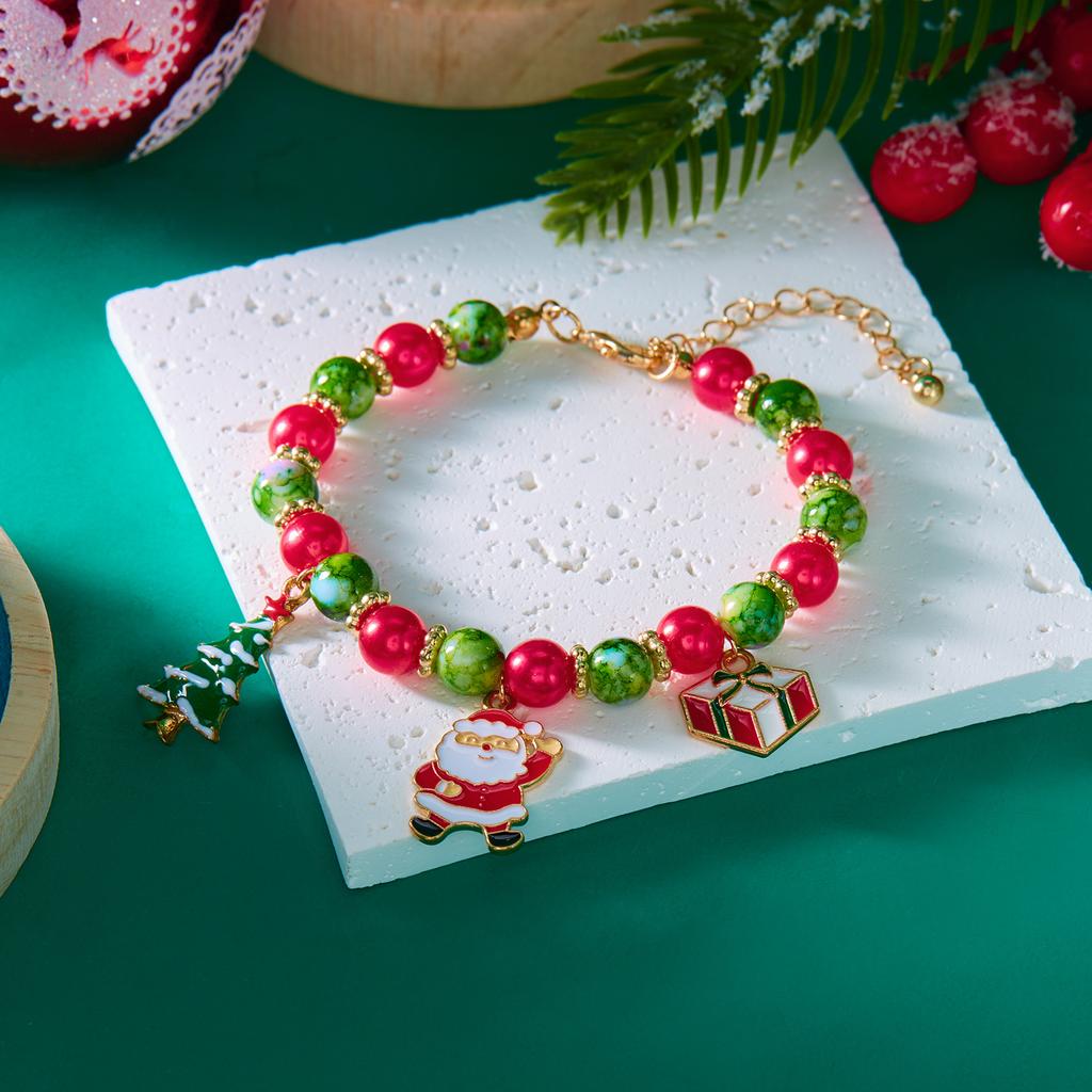 Pulseiras Coloridas Clássicas de Natal com Contas para Mulheres Fofas Pingentes de Papai Noel, Árvore de Natal, Boneco de Neve Pulseiras Joias de Amizade