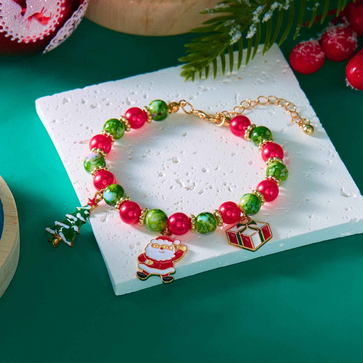 

Classic Christmas Colorful Beaded Bracelets for Women Cute Santa Claus Xmas Tree Snowman Pendant Bracelets Friendship Jewelry